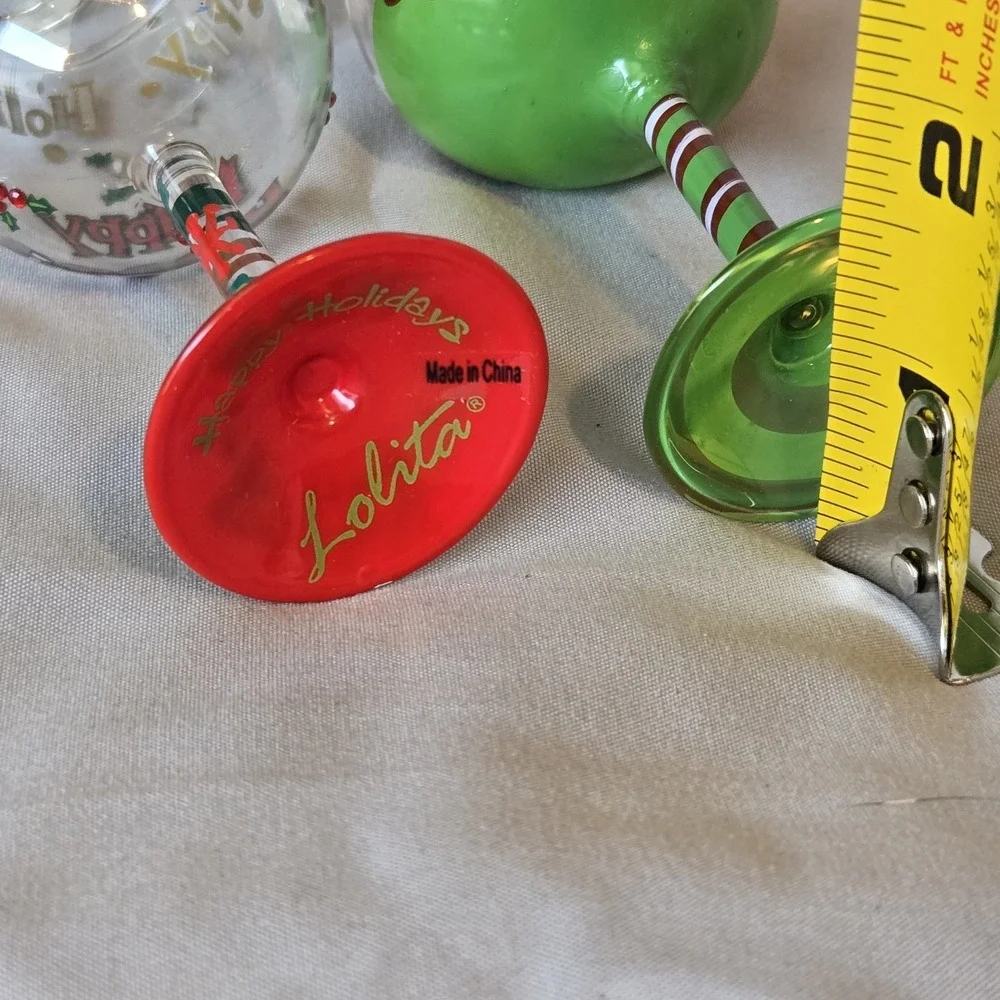 Lolita Happy Holidays Mini Wine Glass Ornament Set Reindeer Christmas Lot of 2